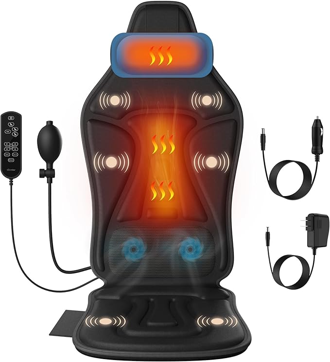 Vibration Back Massager with Heat for Chair, Massage Chair Pad with Waist Cooling & Neck Support, Seat Massager for Seniors, Office Workers, Fatigue & Pain Relief in Office, Home, Ideal Gift