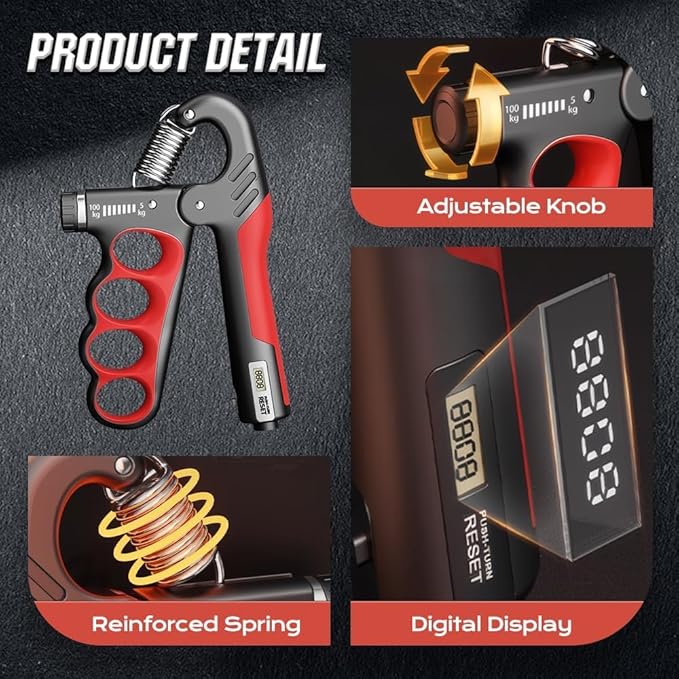 Adjustable Hand Grip Trainer with Electronic Counting, 2025 New Grip Strength Trainer 5-100KG/11-220LB Adjustable Hand Gripper Strengthener Forearm Exerciser for Adults Training Strength