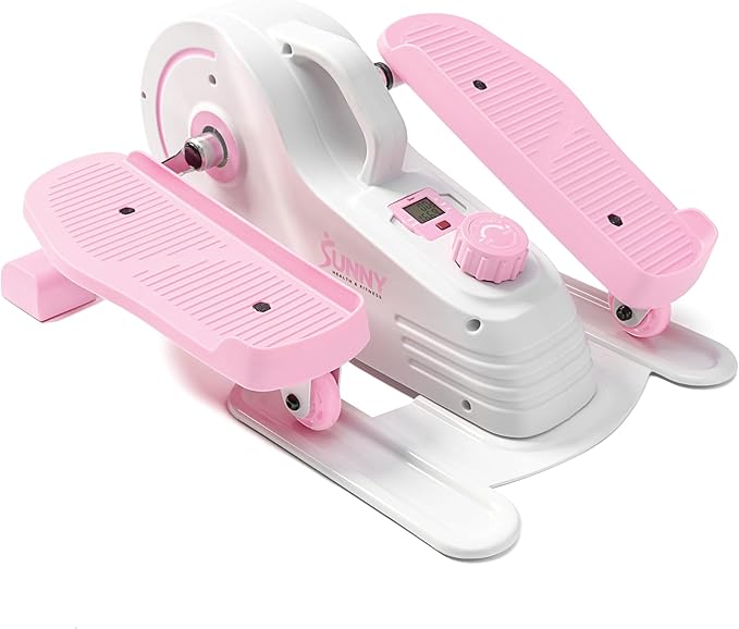 Sunny Health & Fitness Under Desk Pedal Elliptical Machine, Adjustable Resistance Leg Exerciser Home Workout While Sitting for Seniors, Optional Motorize or in Pink with SunnyFit App via Bluetooth