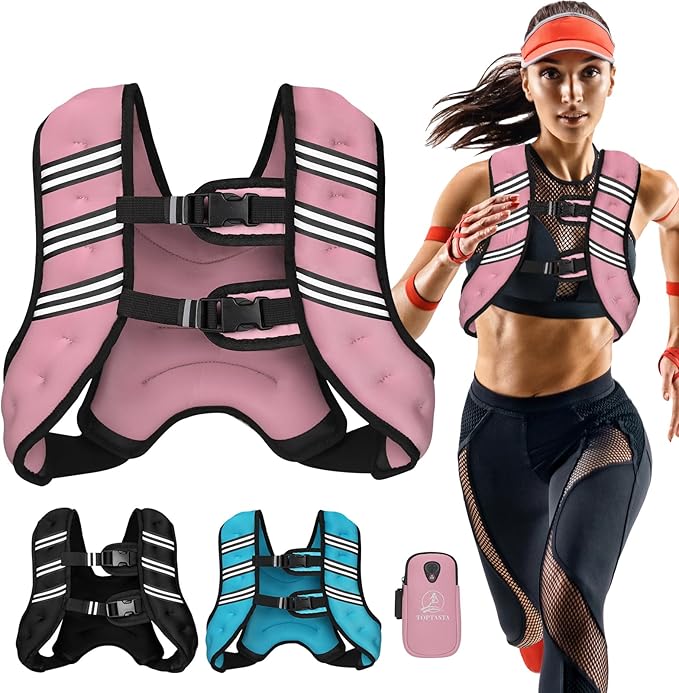 Weighted Vest for Women Men, 6lb/8lb/12lb/16lb/20lb/25lb/30lb Adjustable Weight Vest with Reflective Stripes for Workout, Strength Training, Running, Fitness, Muscle Building, Weight Loss, Rucking Vest With Phone Pouch
