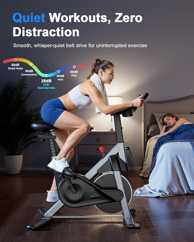 Superun Exercise Bike, Stationary Bikes for Home with Brake Pad, Low Noise Spin Bike with 300LBS Weight Capacity, Indoor Cycling for Home Gym with Pad Mount LCD Monitor and Cup Holder