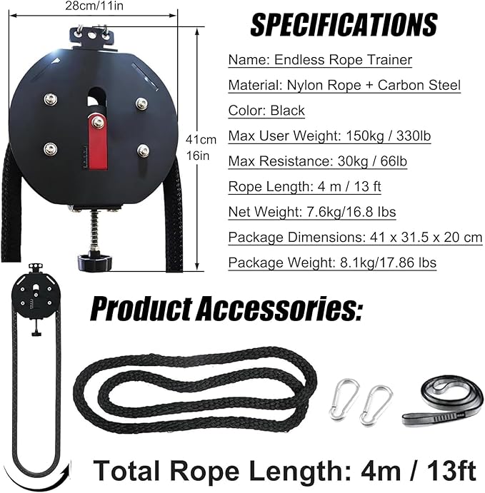 Cable Pulley System - Suspension Trainer & Endless Rope Trainer Machine for Home, Adjustable Resistance Pulley Cable Machine for Muscle Endurance, Upper Extremity & Aerobic Exercise