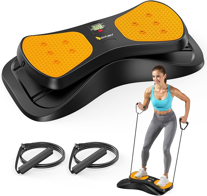 OWLSKY Balance Board,with Resistance Bands, Portable Balance Trainer Featuring LCD Monitor, 330 lbs Capacity Ski Machine for Full Body Workout Orange