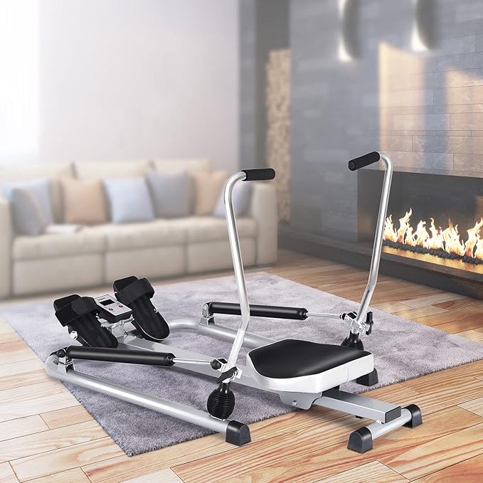 DORTALA Total Motion Rowing Machine Rower with LCD Monitor, Adjustable Hydraulic Cylinder Resistance and Full Arm Extensions for Whole Body Muscle Training Home Use, 265 lb Weight Capacity