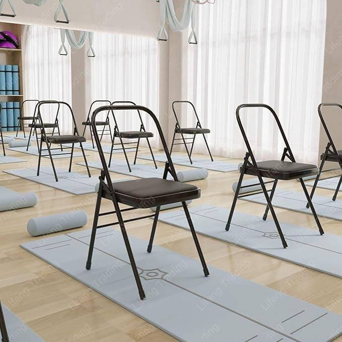 Foldable Yoga Auxiliary Chair for Adults Backless Yoga Chair Portable Curved Chaise LoungeChair forYoga YogaAuxiliaryChair with Anti Slip Foot Pads for Stretching Balance Training(Black)
