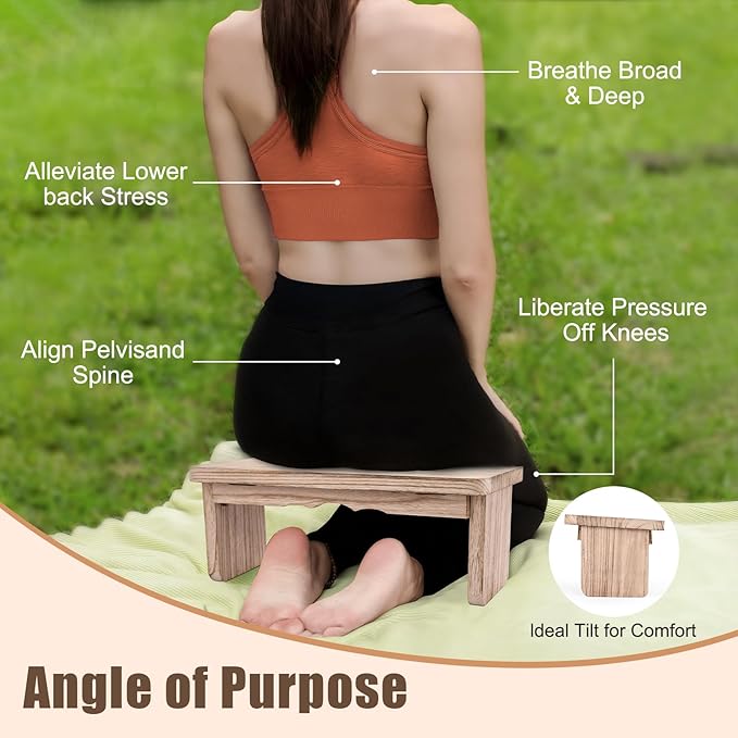 Meditation Bench - Yoga Bench,Wooden Zen Meditation Stool Kneeling Bench for Mindfulness Practice Tea Ceremony and Relaxation Ergonomic Design for Comfort and Support Household (Light Wood)