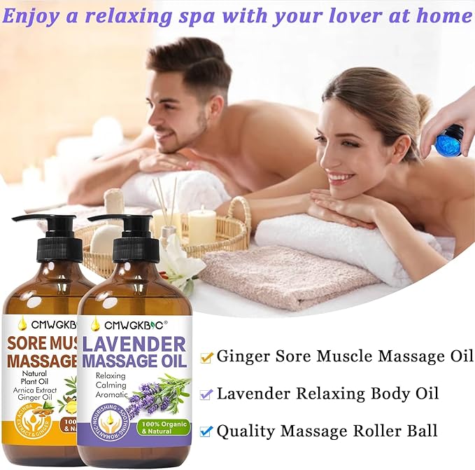 Massage Oil for Massage Therapy,Lymphatic Drainage-Ginger Oil Sore Muscle Arnica Oil &Lavender Oil Relaxing Massage Oils for Date Night,Massage Ball, Easter Basket Stuffers for Adults,Easter Gifts Men