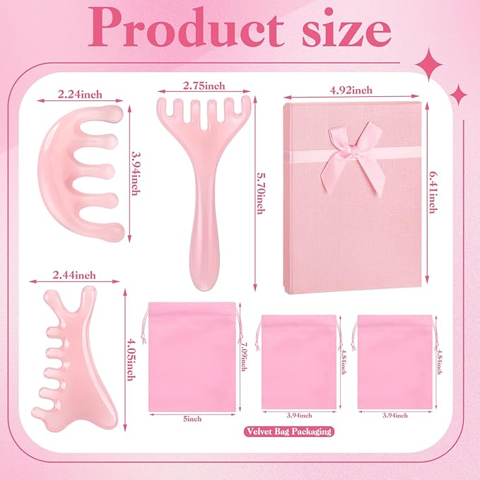 3Pcs Scalp Massage Tool for Head Massager Tool Pink Resin Gua Sha Comb for Relaxation Christmas,Stocking Stuffs