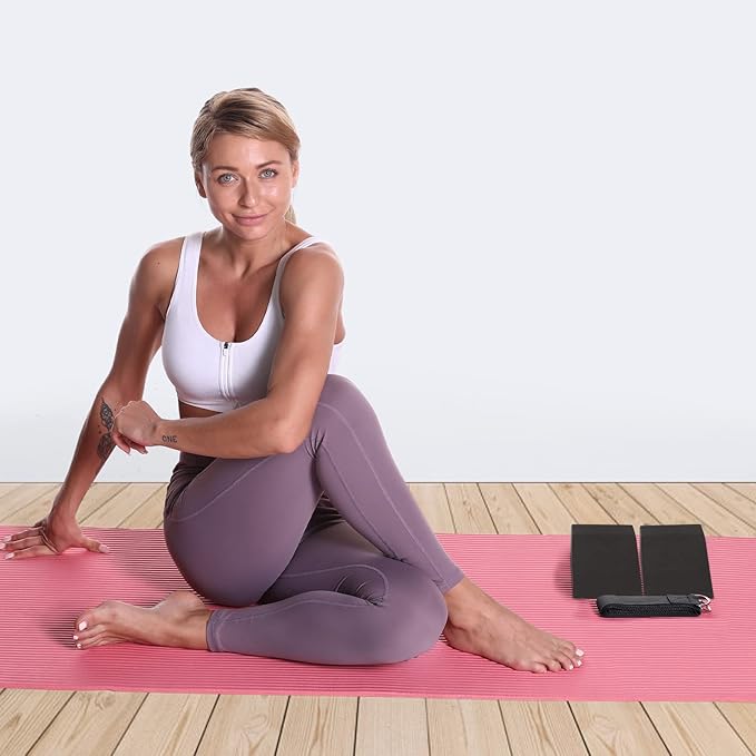 HarderWill Yoga Foam Wedge Blocks (Pair), Calf Raise Block, Calf Stretcher, Yoga Wrist Support, Balance, Pushup, Fitness, Pilates, Heel Stretcher, Squat Wedge with Gym Bag