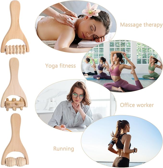 3Pcs Wood Therapy Massage Tools Wooden Massage Rollers, Hand Massage Tools Manual Muscle Roller Stick for Relaxes Thigh, Leg, Hands Full Body Muscle Men Women