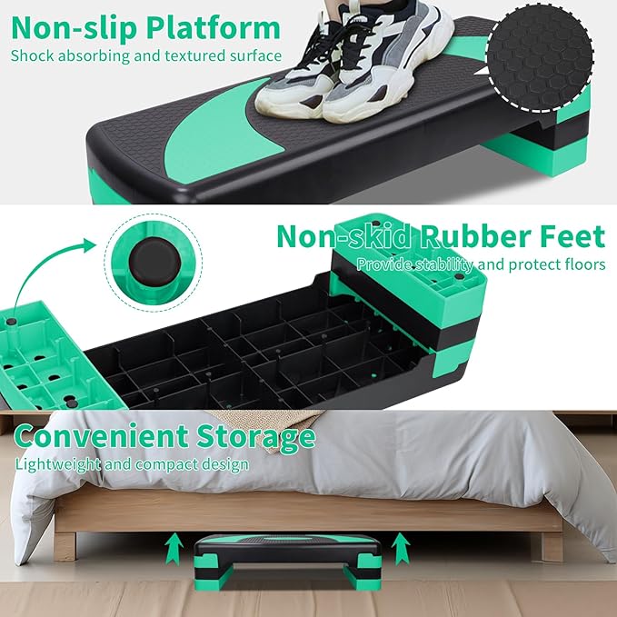Aerobic Step Platform Exercise Step with 3 levels Adjustable Height Non-Slip Exercise Stepper for Cardio, Strength, and Fitness Workouts at Home or Gym