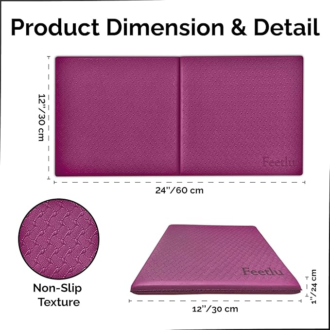 Yoga Knee Pad Cushion Exercise Knee Pad Folding, 1/2" Thick 24"x12" Eliminate Pain During Yoga or Exercise Workout– Extra Thick Padding& Support for Yoga Pilates, Fitness Exercise