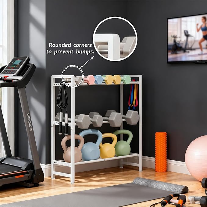 3-Tier Adjustable Dumbbell Rack, Heavy-Duty Weight Storage Stand, 390 LB Capacity, Space-Saving Home Gym Organizer