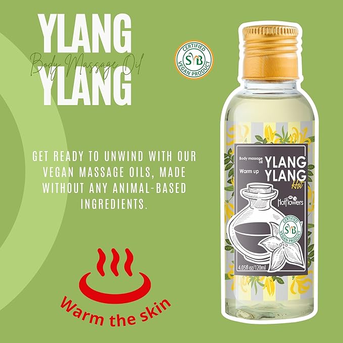 HOT FLOWERS Ylang-Ylang Body Massage Oil Set for Moisturizer and Nourish The Skin – Women and Couples - 4.5 fl oz