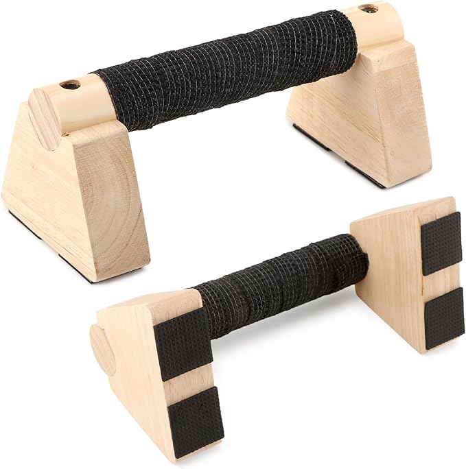 Wooden Push Up Stands & Handstand Parallettes Bars, Solid Wood Push Up Handles with Non-Slip Base for Home Gym, Calisthenics & Strength Training(Wood Color,Size:7.87inch)