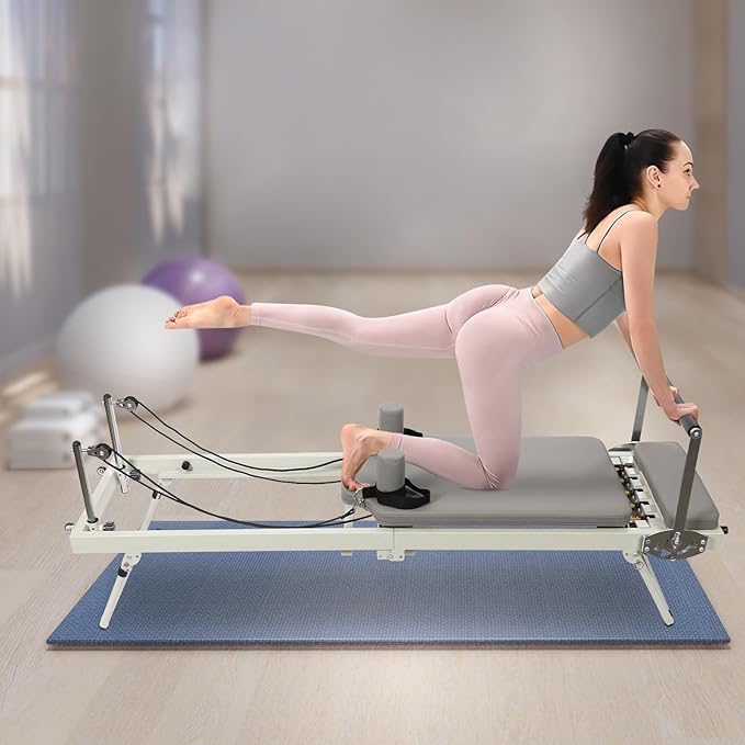 Foldable Pilates Reformer Machine with Adjustable Resistance & 264lbs Capacity, Multifunctional Yoga Fitness Equipment for Home Gym, Studio, Pilates Enthusiasts