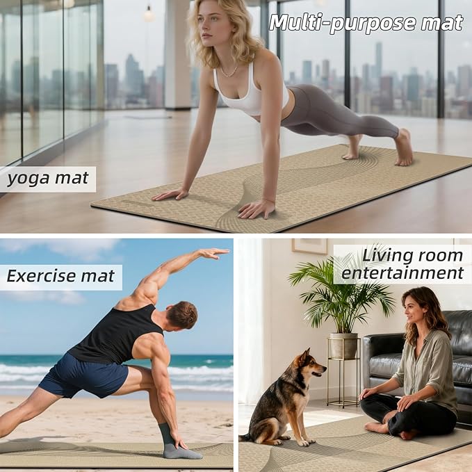 Large Yoga Mat 76"x 40"x10mm (2/5 inch) – Extra Thick & Wide, TPE Fitness Mat, Printed Non-Slip Exercise Mat with Carrying Strap for Men & Women, Pilates, Stretching, Fitness & Workout