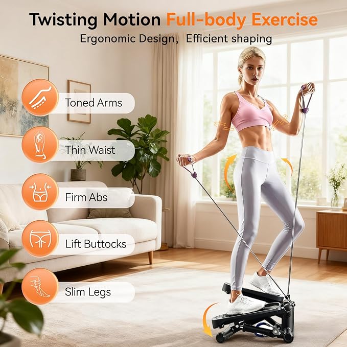 Steppers for Exercise at Home, Mini Stepper with Resistance Bands for Full Body Workout, Portable Stair Stepper for Home, Smooth and Quiet, Stepper Machine with LCD Monitor