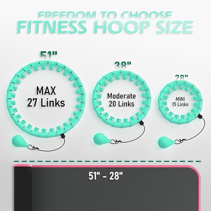 Weighted Hula Circle for Adults Weight Loss, Infinity Fitness Hoop Plus Size 51 Inch with Sweat Belt, Include 27 Detachable Links and Waist Trainer for Women