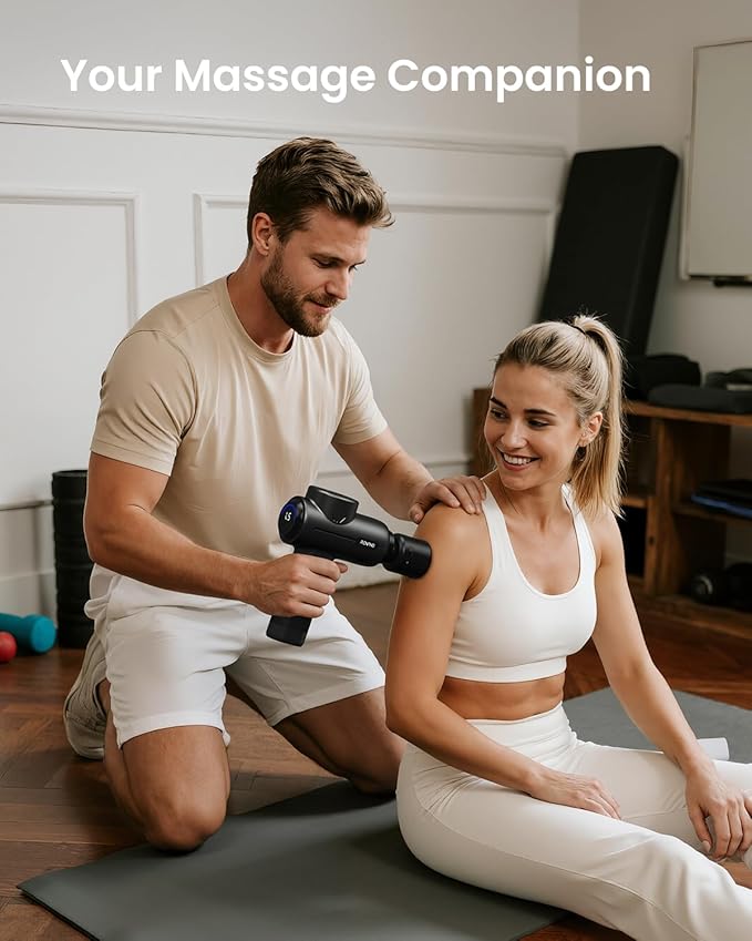 RENPHO Active+ Thermacool Massage Gun with Heat and Cold, Deep Tissue Percussion Massager for Back and Neck, Portable Handheld Massager with 5 Speeds, 5 Attachments, Carry Case, Black