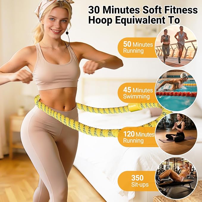 Soft Fitness Spring Hoop for Women Weight Loss, 3.3 lbs Weighted Exercise Infinity Hoop, Foldable and Portable Hula Circle Hoops for Home Travel