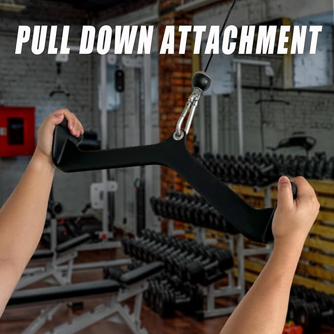 Home Gym Fitness Rowing T-bar V-bar Pulley Cable Machine Attachment, Bicep Curl Tricep LAT pulldown Bar Back Strength Training Handle Grips LAT Pull Down Bar for Seat Row Workout