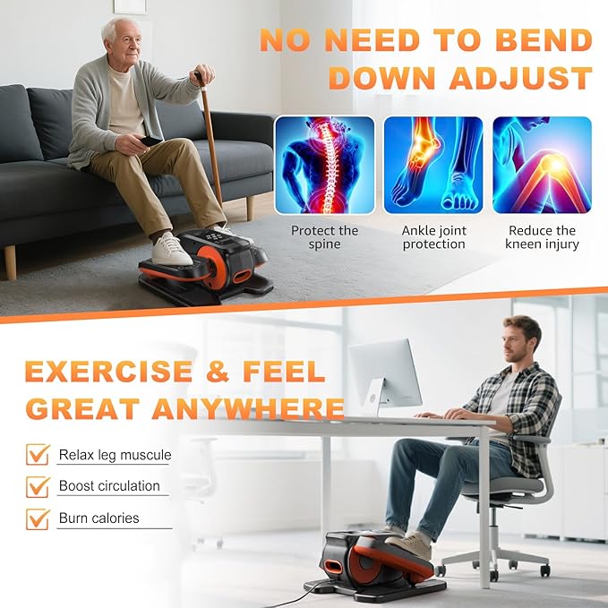 Mini Under Desk Elliptical Low Impact Electric Leg Exerciser As Seen on TV While Sitting for Seniors with Non-Slip Mat Quiet & Portable for Home and Office