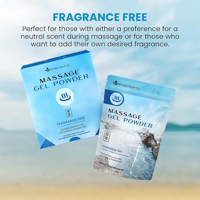 Massage Gel Powder 50g | Fragrance Free | Made in Japan | Smooth and Slippery Gel for Wellness and Relaxation | 50g Makes 1.32 Gallons/ 5 litres | Just Add Water