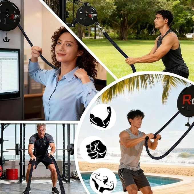 Suspension Pulley Cable Machine,0-66 lb Resistance Adjustment,Travelers Infinity Rope Trainer,14Ft Closed-Loop Rope,for Hotel Room Workouts