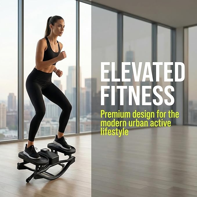 Rocking Stepper, Portable Home Fitness Rock Stepper Side to Side with Digital Display & Elastic Rope, 320LBS Capacity, Aerobic Workout for Leg & Glute Training, Home Office Apartment Use (Black)