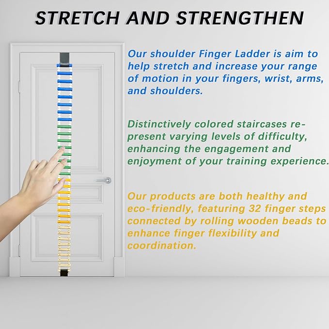Portable Over-The-Door Shoulder Finger Ladder, Shoulder Pain Relief Wooden Finger Ladder for Hand Therapy and Joint Rehabilitation (Colorful)