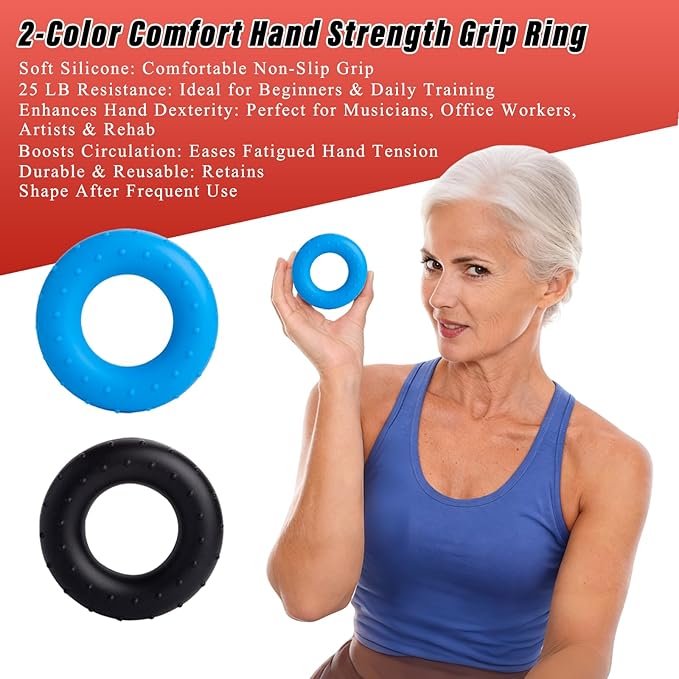 CYFIE Grip Strength Trainer Kit 8 Pack, 2pcs Foam Hand Grip Strengthener, 4pcs Finger Exerciser & 2pcs Grip Rings, Portable Forearm Workout Equipment for Workout Recovery, Office Workers, Musicians & Stress Relief