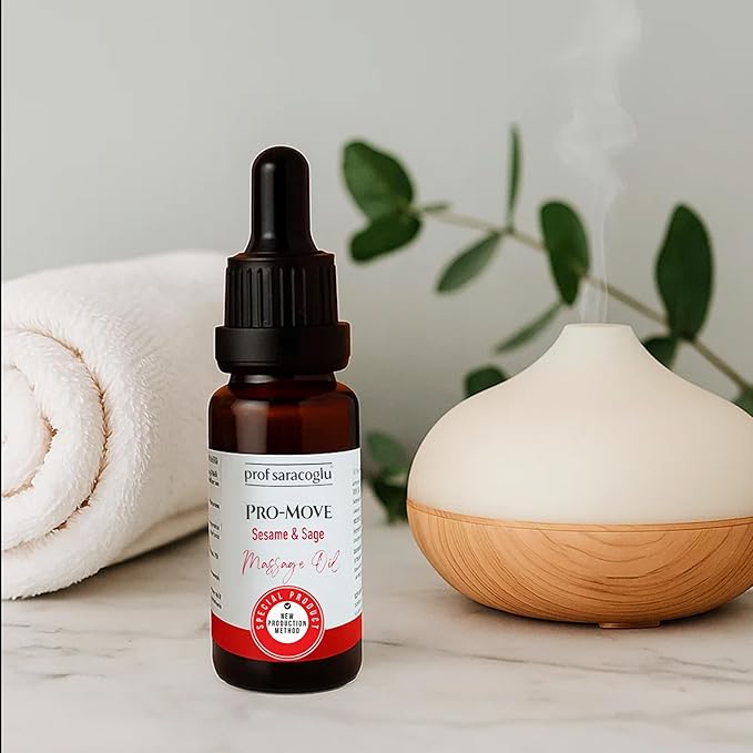 Prof Saracoglu Pro-Move Aromatic Massage Oil with Sesame & Sage – Fast-Absorbing Herbal Oil for Neck, Shoulder, and Muscle Tension Relief, Body Massage & Aromatherapy, 1.01 fl oz