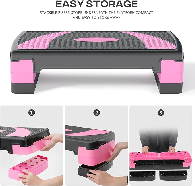 31" Aerobic Exercise Step Platform, Step Up Exercise Platform with 4" 6" 8" Adjustable Risers, Stair Stepper Workout Stepper for Home Gym Strength Training Fitness Equipment