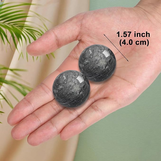 Traditional Chinese Baoding Balls, Marble Health Exercise Stress Relief Balls, Dark Grey, 2-Piece Set (Dark Grey, Medium-1.57")