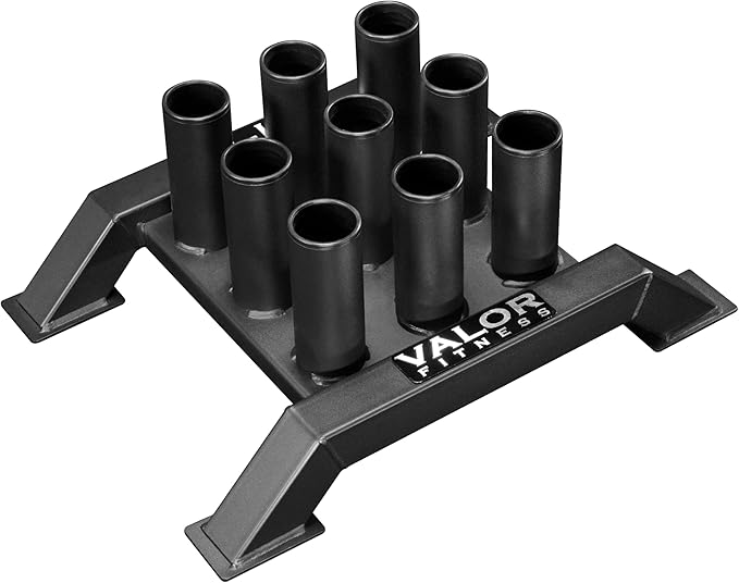 Valor Fitness Olympic Barbell Holder – Vertical 9 - Bar Storage Rack with Protective Sleeve Inserts – Space-Saving Steel Stand for Home Gym & Commercial Gyms