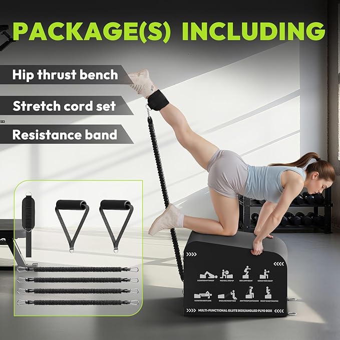 Hip Thrust Bench, Multi-Functional Slip-Free Hip Thrust Machine for Glute Bridge, Box Jump, Push-Ups, Squat, Ab Exercise, Suitable for Home & Gym