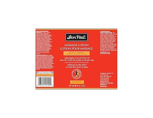 Bon Vital' Muscle Therapy Massage Lotion, 8 Oz Pump, Infused with Dwarf Pine and Essential Oils, Professional Lotion for IASTM and Graston Massage, Non-Greasy, Unscented
