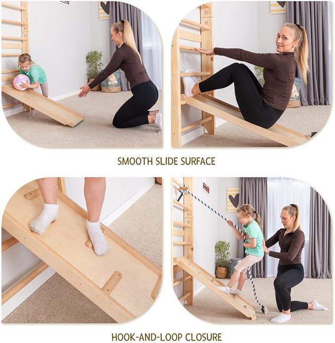 Swedish Ladder Wall Bars with Pull-Up Bar & Dip Station – Wooden Stall Bars, Multifunctional Home Gym Wall Ladder for Strength Training & Stretching