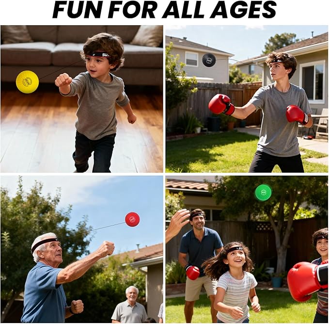 SQUAD Boxing Reflex Ball Set - 4-Level Reaction Balls + Adjustable Headband - Train Speed, Timing & Hand-Eye Coordination - Safe Fun for Kids & Adults - Boxing/MMA/Krav MAGA Home Workout Gift