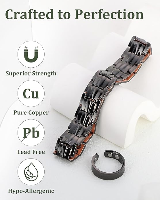 Copper Magnetic Bracelet for Men, 2X Strength 99.99% Pure Copper Bracelet with Powerful Magnets and Sizing Tool