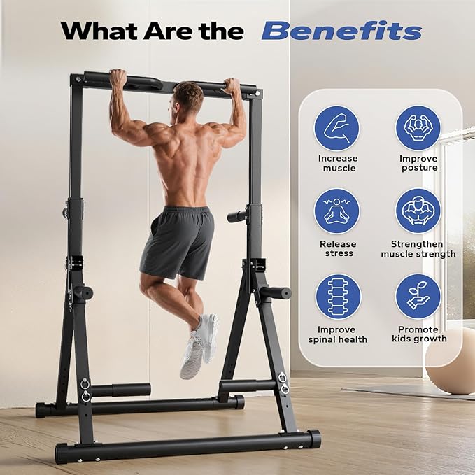 Foldable Pull Up Bar Free Standing, Strength Training Pull-up Bars Adjustable Pull Up Station, Power Tower Pull Up Bar MultiFunction Pull Up Dip Station Workout Equipment For Home Gym Support 480 LBS