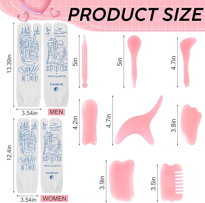2 Pairs Reflexology Socks with Acupressure Massage Tools Set of 8 Foot Pain Relief Remedy Acupoint Massage Socks Tools for Women, Beginners, Yoga, Pilates