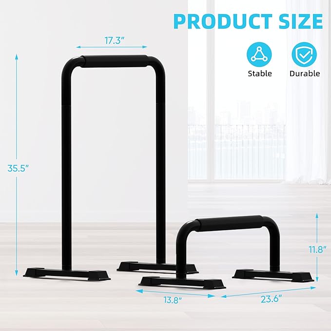 Outdoor Basic 2-in-1 Adjustable Dip Bar Station - Heavy Duty Parallel Bars with Connecting Parts, Extra Tall & Thickened Steel Design for Home Gym, Calisthenics & Strength Training (Dip Bar Pro)