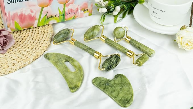 Gua Sha Facial Tools, Guasha Tool for Face, Jade Face Roller,Self Care Gift for Women and Men