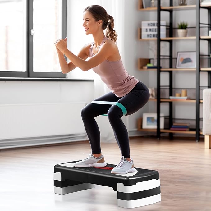 HomGarden Adjustable Workout Aerobic Stepper in Fitness & Exercise Step Platform Trainer Stepper w/Risers Adjust 4"-6''-8''