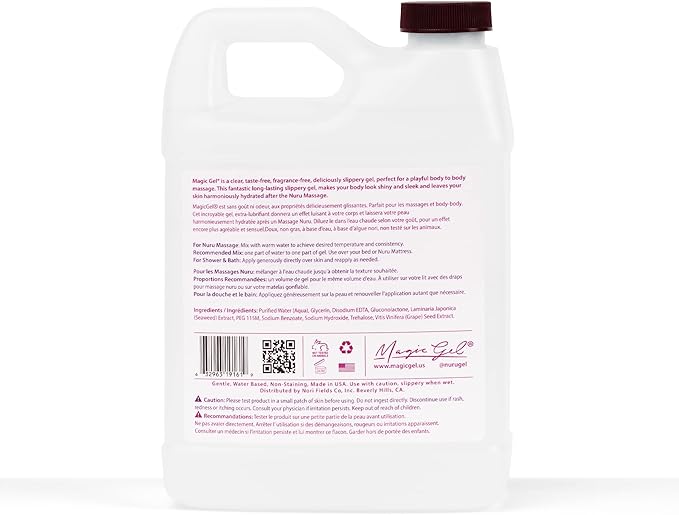 Magic Gel Nuru Massage Therapy Gel 33.8 fl oz – Clear, Fragrance-Free, No Added Flavors – Ultra-Slippery, Stain-Free Massage Gel with Seaweed Extract for Full-Body Glide & Hydrated Skin – Made in USA