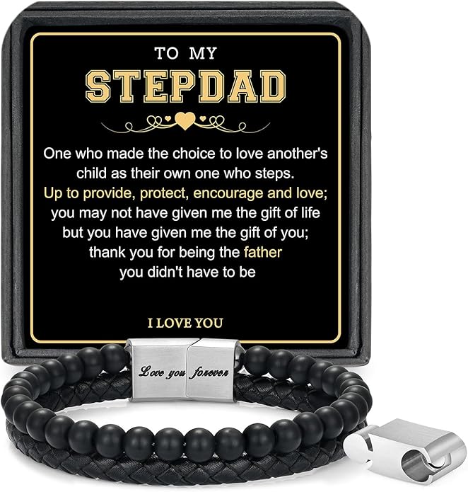 LUXEJEW Gifts for Men - Beaded Leather Bracelet 6mm Matte Agate Stone Bracelets for Men Dad Son Husband Boyfriend Grandpa Grandson Brother Uncle Nephew Adjustable Magnetic Clasp