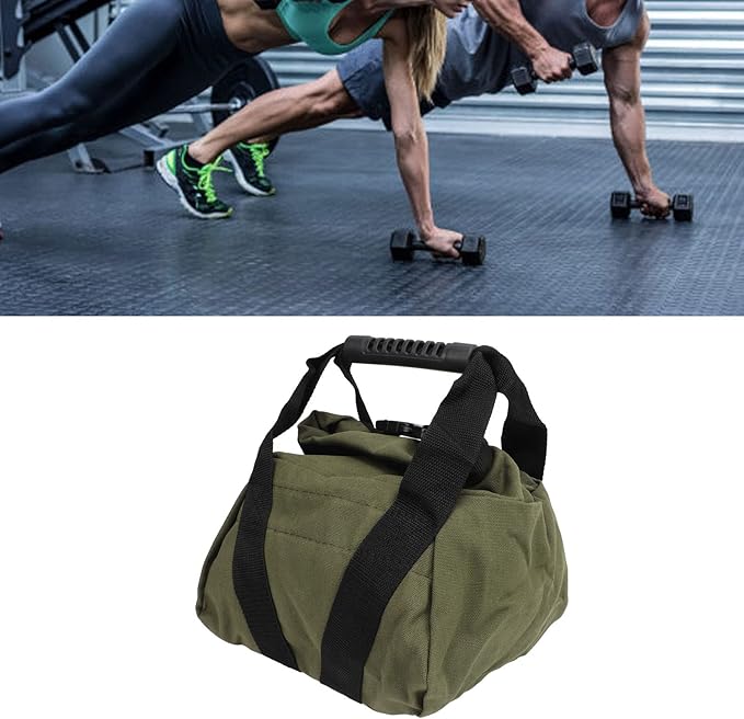 Fitness Workout Sandbag with Handles, Empty Weightlifting Training Sandbag, Durable 16oz Canvas Power Bag for Home Gym Yoga Travel, Ergonomic Grip for Squats Presses