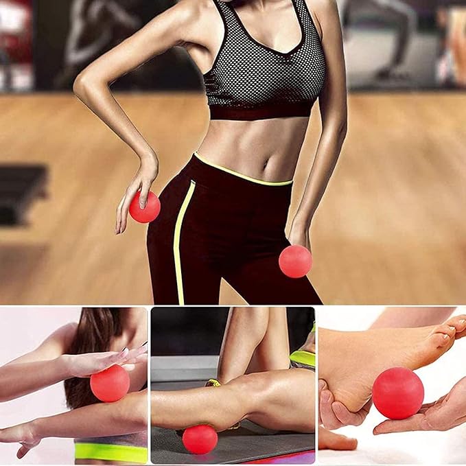 WOVTE Massage Lacrosse Ball for Sore Muscles, Shoulders, Neck, Back, Foot, Body, Deep Tissue, Trigger Point, Muscle Knots, Yoga and Myofascial Release (Red)